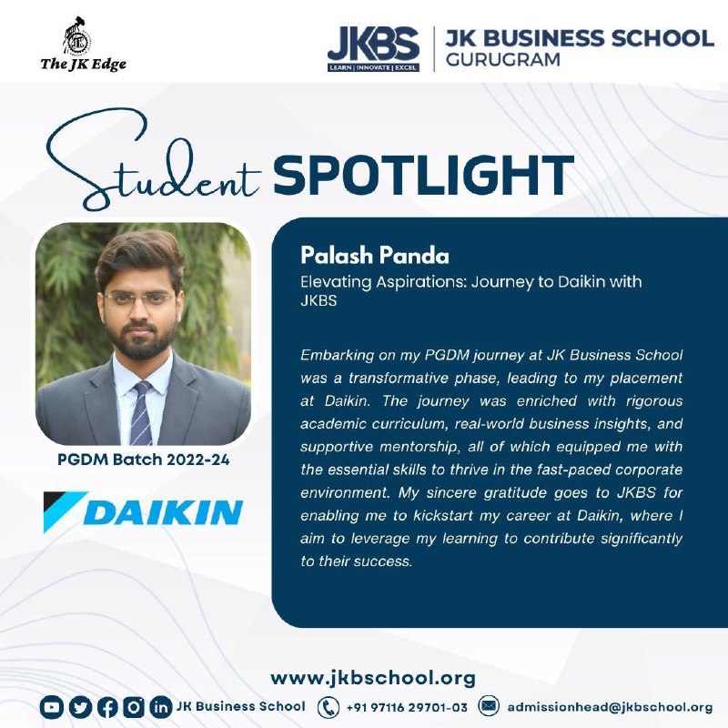 Student Spotlight: Palash Panda’s Journey to Success at JK Business School