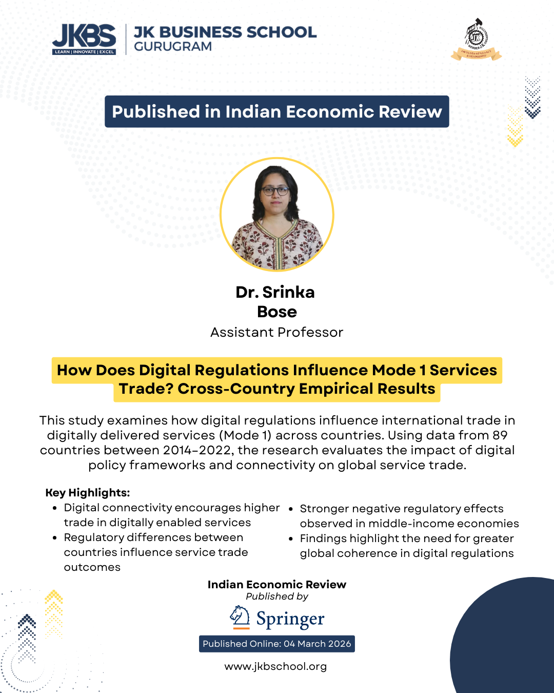 Dr. Srinka Bose Publishes Research on Digital Regulations and Global Services Trade