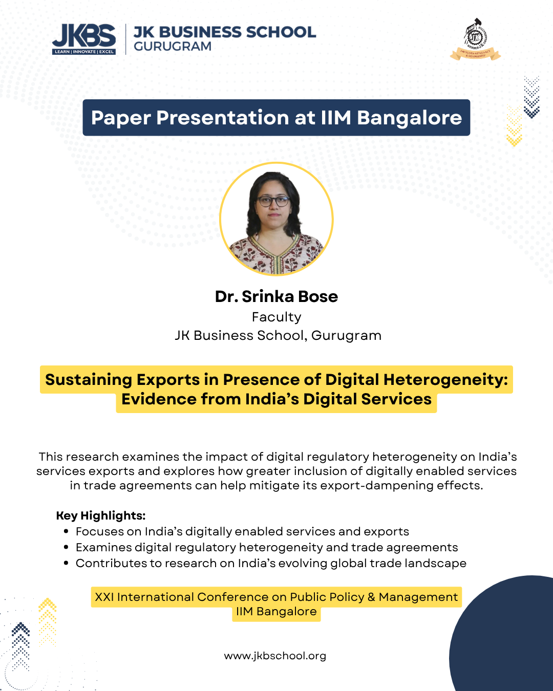 JKBS Faculty Presents Research on Indias Digital Services Exports at IIM Bangalore